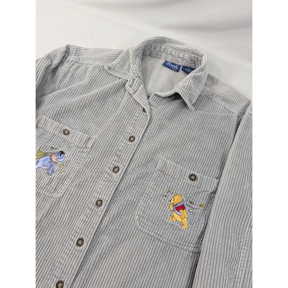 Disney Winnie the Pooh Eyore Gray Corduroy Button Up Long Sleeved Shirt Women S